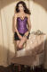 Superbe corset violet à broderies fleuries argentées et bordures froufroutantes
