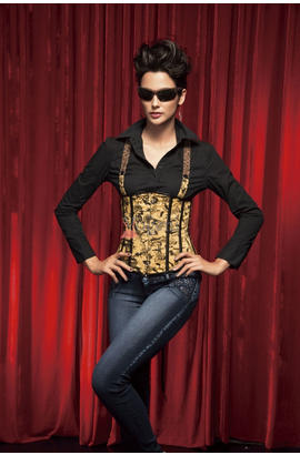Bustier serre-taille 9458 de style gothique en jeans, avec bretelles
