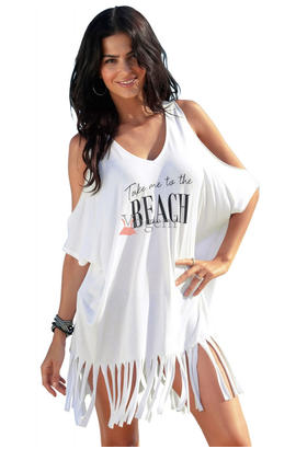 Cache-maillot "take me to the beach" blanc avec coupe ample