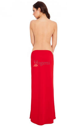 Robe rouge iconique ravageuse avec fente haute sur les cuisses et belle transparence au dos