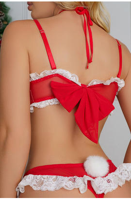 Bonnets bordés de dentelle blanche et string rouge christmas body sexy
