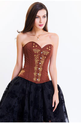 Bustier corset en satin avec broderie fleur dorée