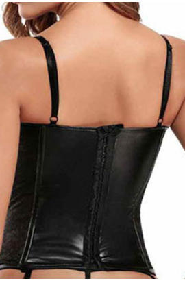 Bustier corset en similicuir noir avec bonnet ajouré trois pièces