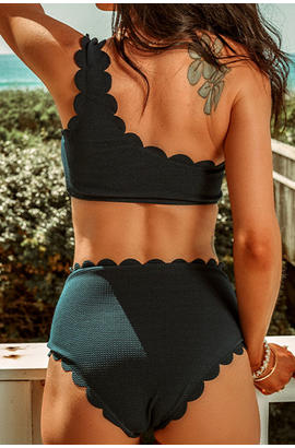 Bikini femme 2 pièces décolleté asymétrique texturés