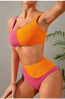 Bikini 2 pièces texturé patchwork de couleurs