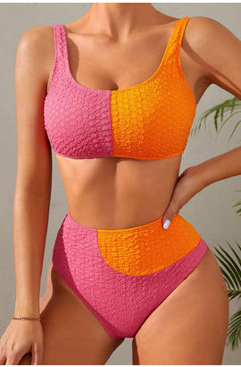 Bikini 2 pièces texturé patchwork de couleurs
