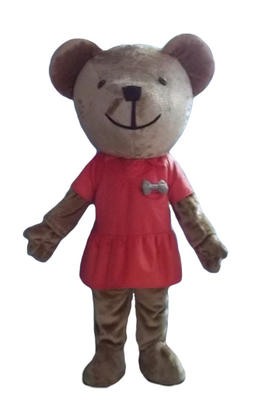 Costume de mascotte d’ours de bande dessinée avec t-shirt rouge pour adultes