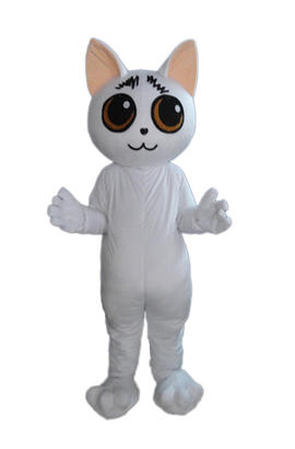 Costume de mascotte en peluche de chat blanc à gros yeux