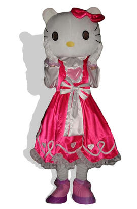 Costume de mascotte du chat kitty fille en longue robe rose de princesse