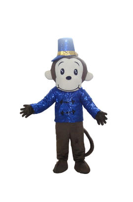 Costume de mascotte a peluche courte représentant un singe bleu